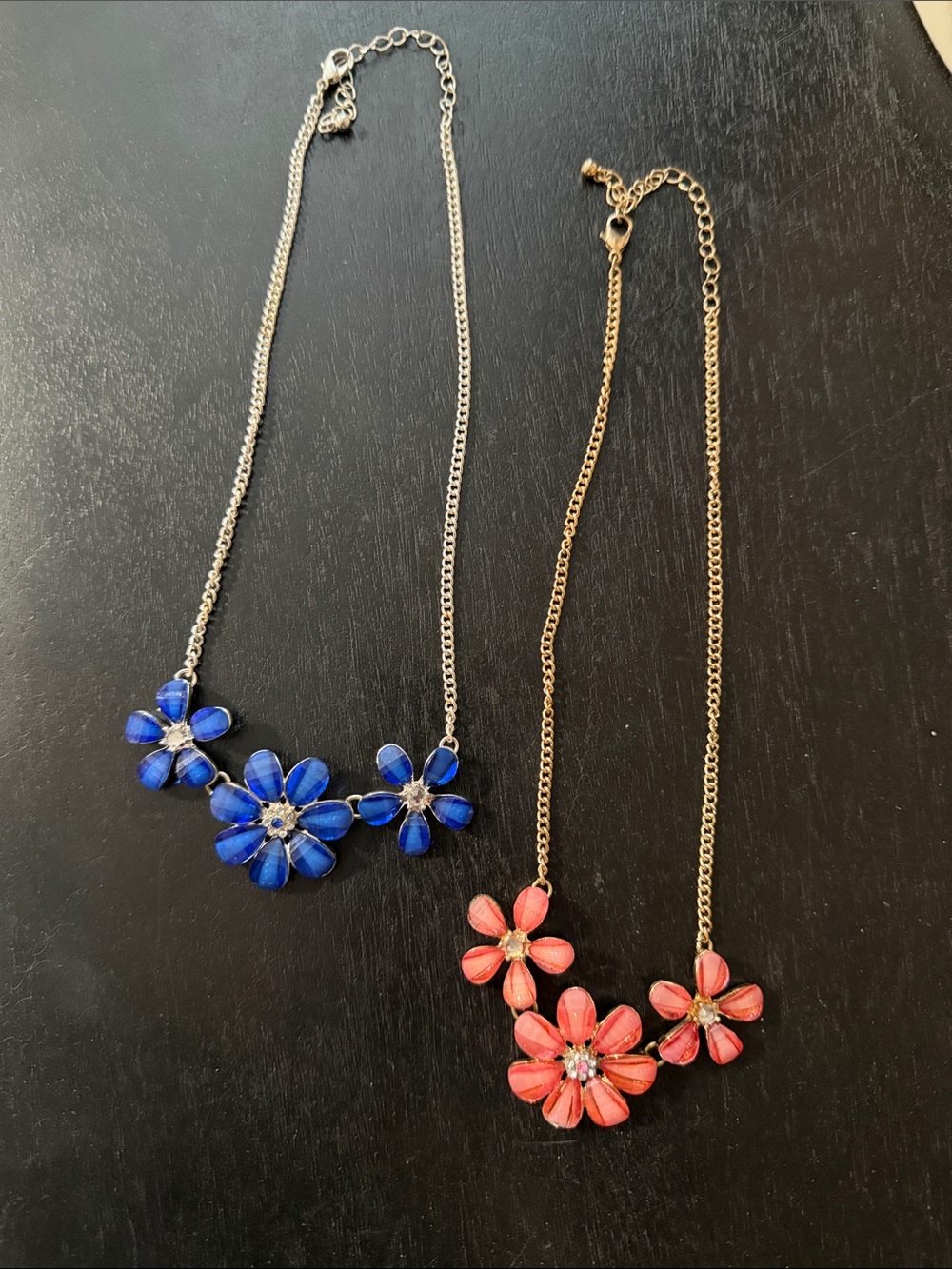Unk Floral Necklace Trio in Blue and Coral